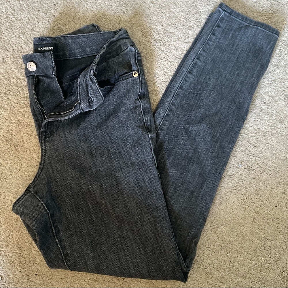 Black/gray washed Express Skinny Midrise Ultra Hyperstretch Flexx Jeans 0/2/4